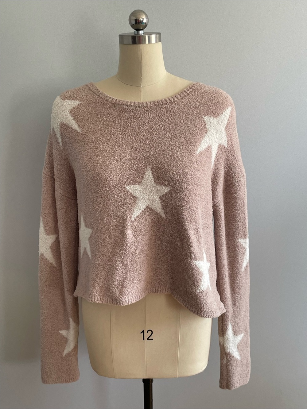 Moon & Madison Cozy Soft Star-Print Pullover Sweater - Blush Pink- Size Large